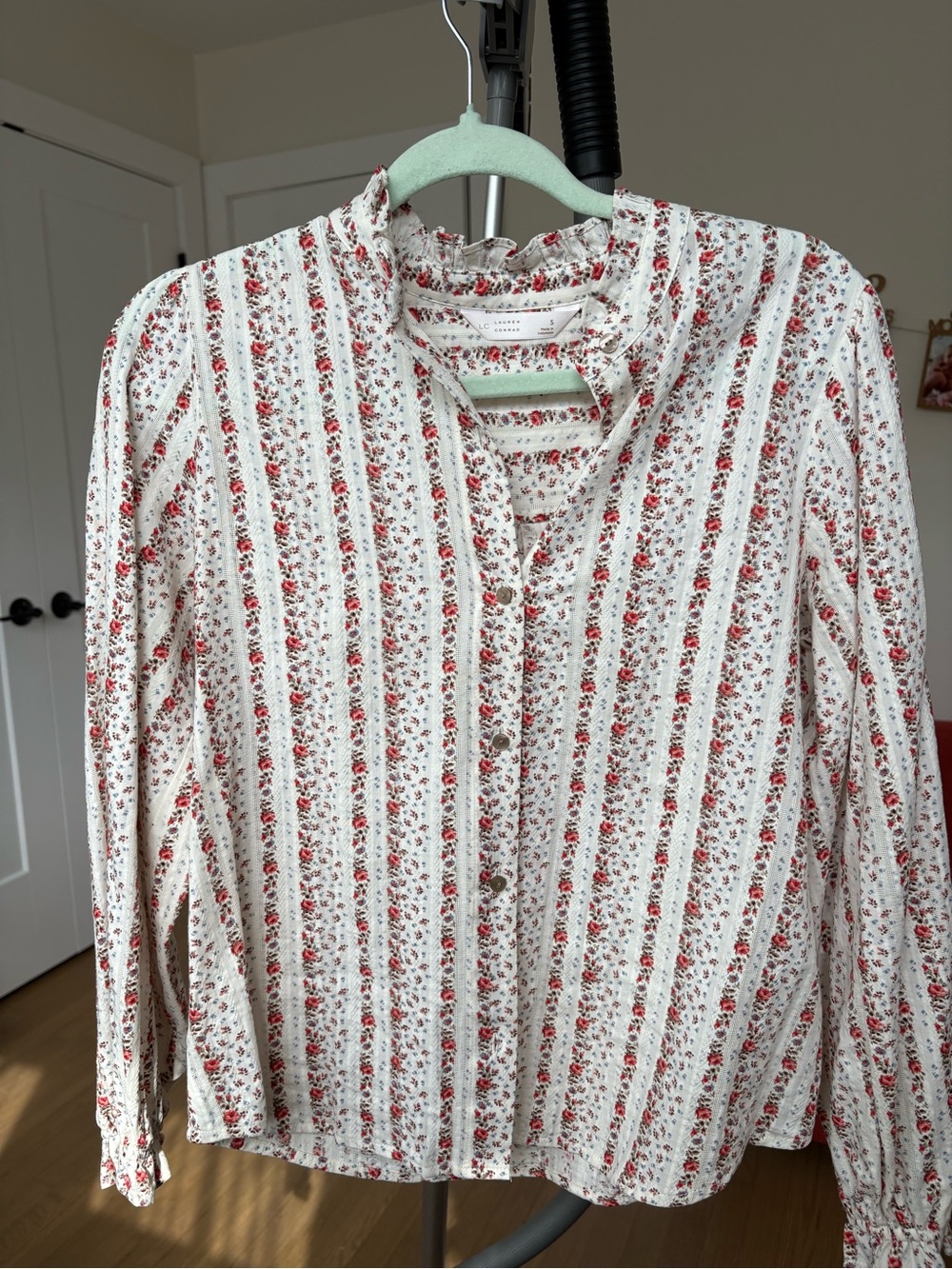 LC Lauren Conrad Cream Blouse with Red Floral Print
